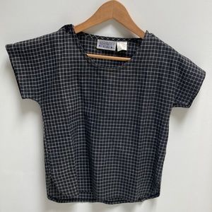 Vintage Black White Grid 80s 90s Top by Allyson Wood Size 2